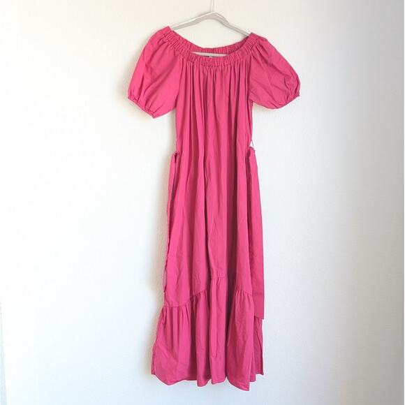 Elliatt Lilith Bardot Neck Off Shoulder Cotton Midi Dress in Fuschia, size S - Picture 1 of 8